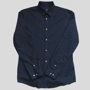 H&M Easy Iron Men's Slim Fit Black and White Polka Dot Shirt Size M